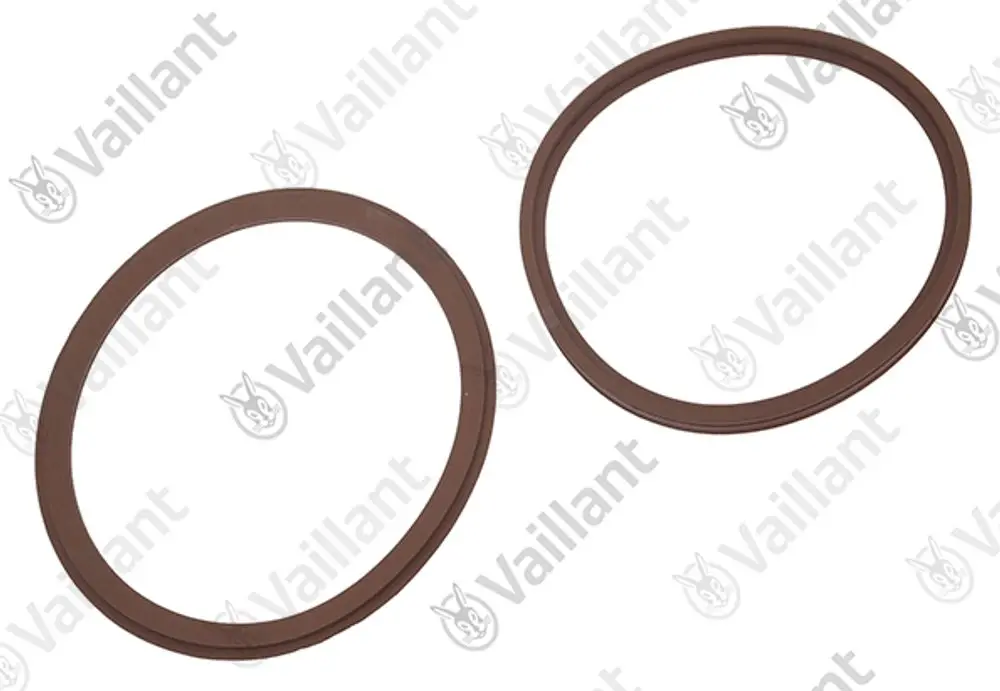 Zwei braune Dichtungsringe von Vaillant, oval geformt, für den Einsatz in Brennwertsystemen.